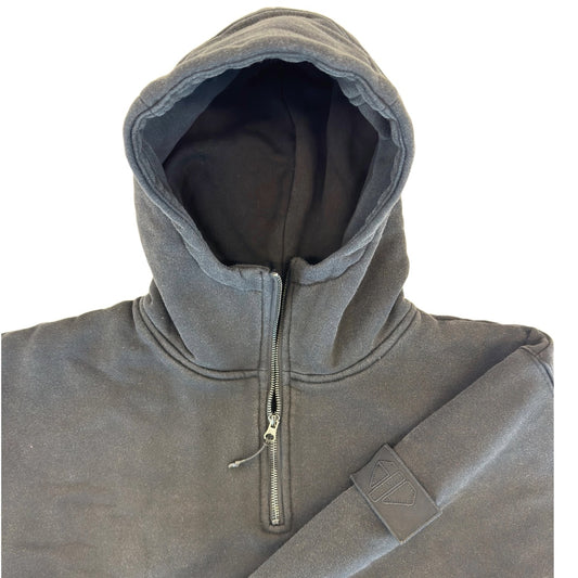 1/4 ZIP Double Layered Hoodie : WASHED BLACK