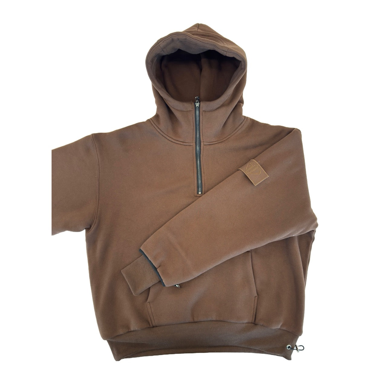 1/4 ZIP Double Layered Hoodie : CHOCOLATE BROWN