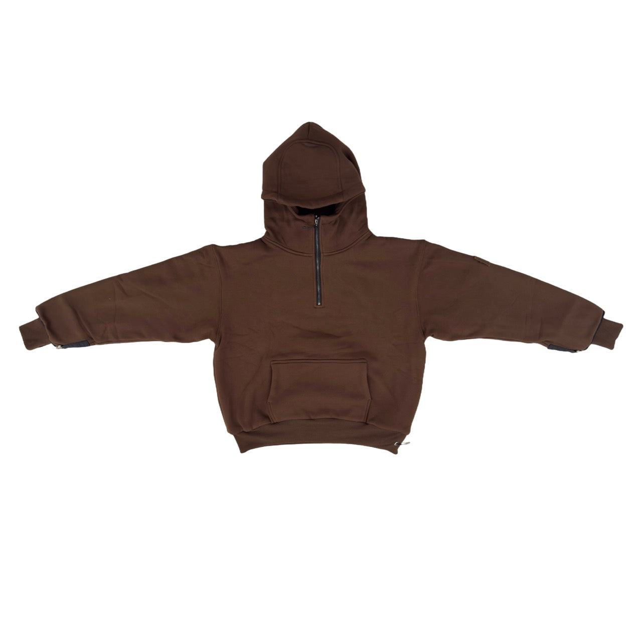 1/4 ZIP Double Layered Hoodie : CHOCOLATE BROWN
