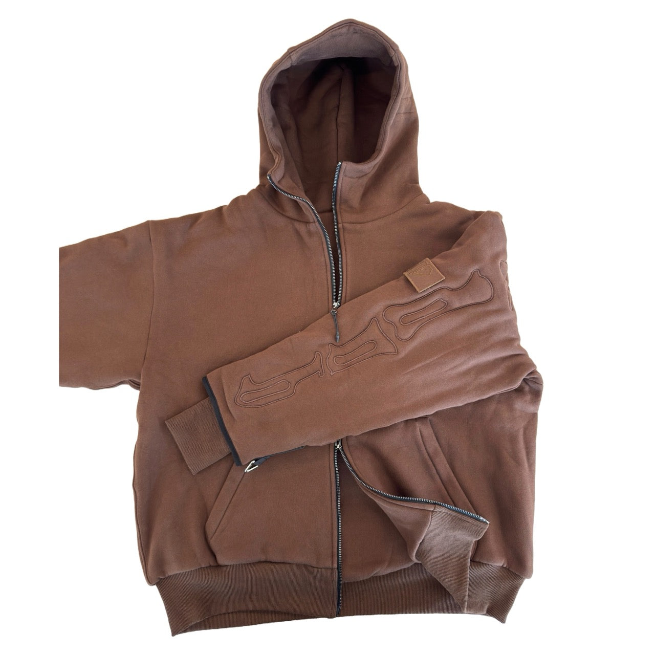 SKELETON PADDED Double Layered Hoodie : CHOCOLATE BROWN