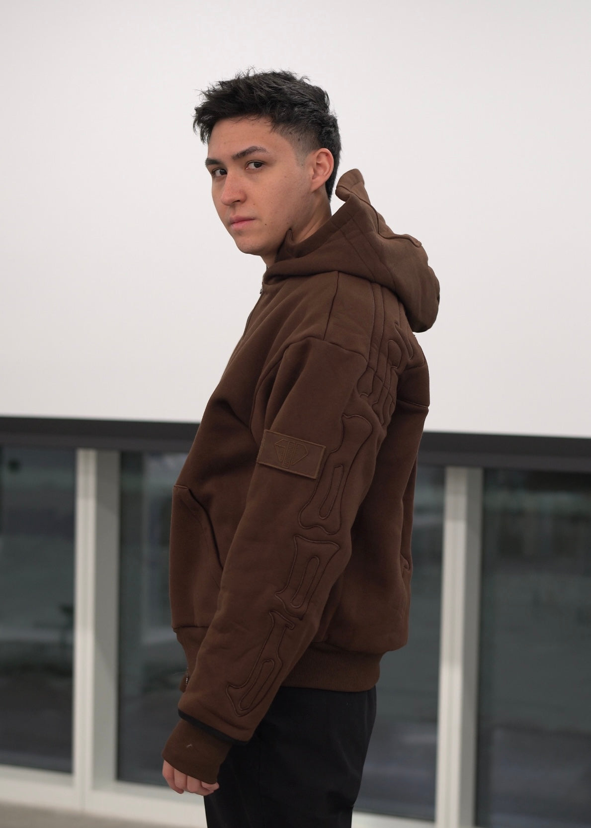 SKELETON PADDED Double Layered Hoodie : WASHED BLACK