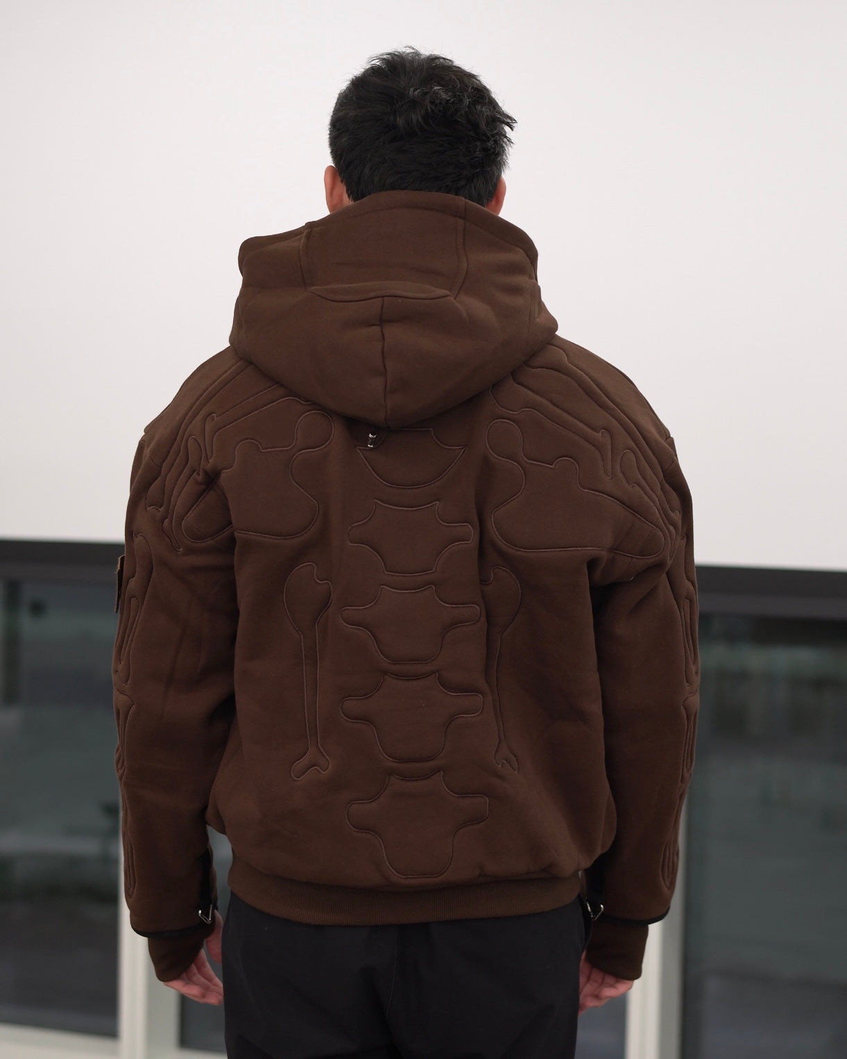 SKELETON PADDED Double Layered Hoodie : WASHED BLACK