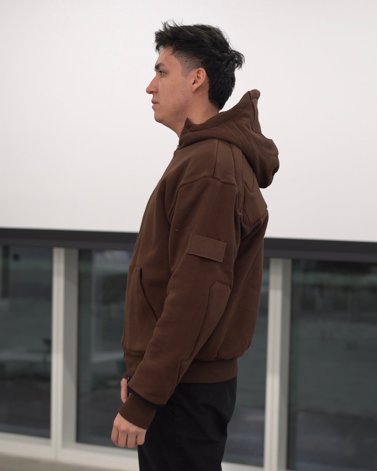 ARROW PADDED Double Layered Hoodie : CHOCOLATE BROWN