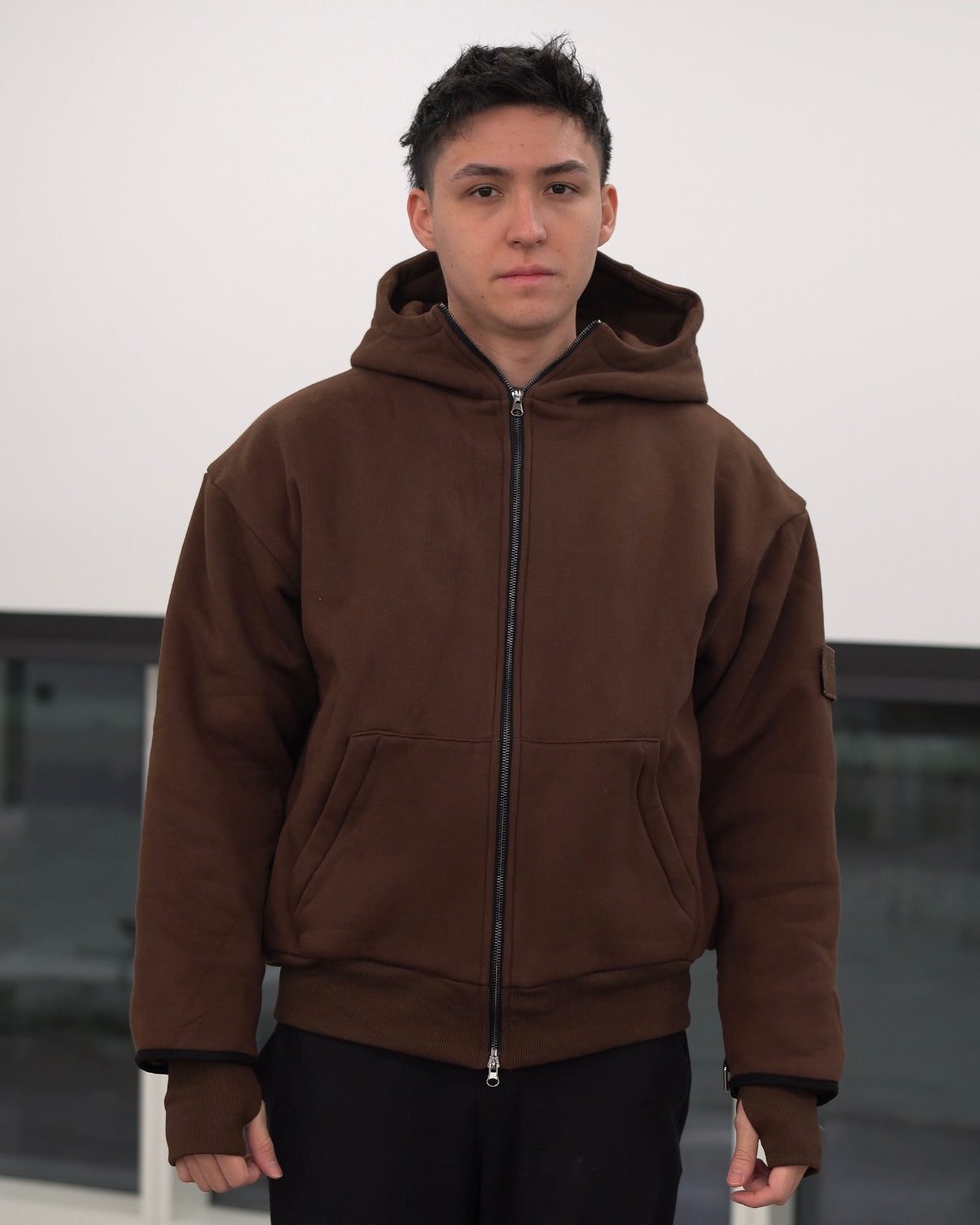 ARROW PADDED Double Layered Hoodie : CHOCOLATE BROWN