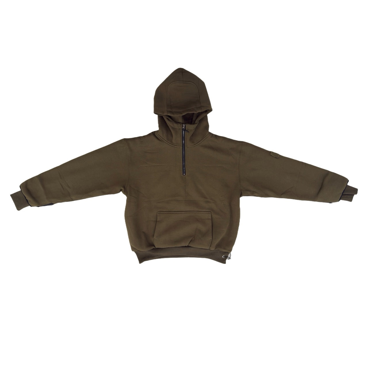 1/4 ZIP Double Layered Hoodie : OLIVE GREEN