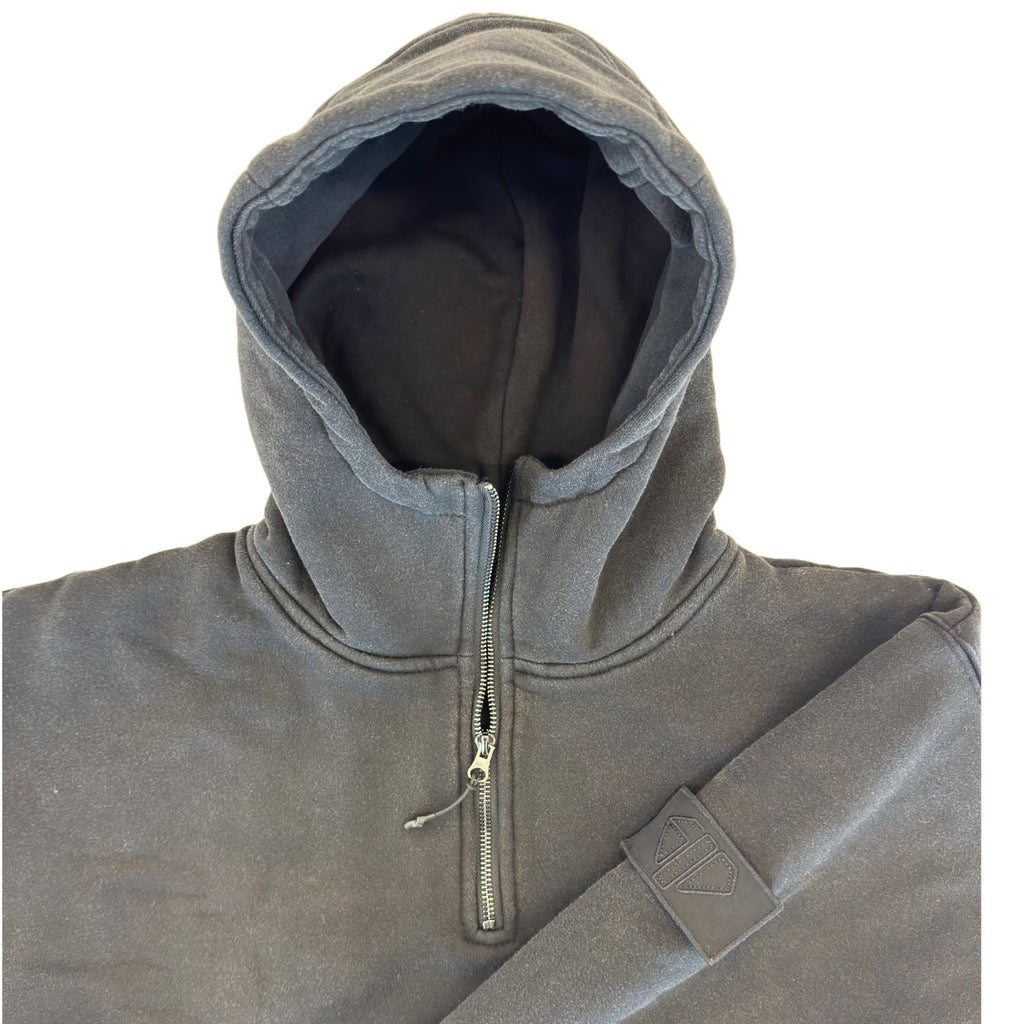 1/4 ZIP Double Layered Hoodie : WASHED BLACK