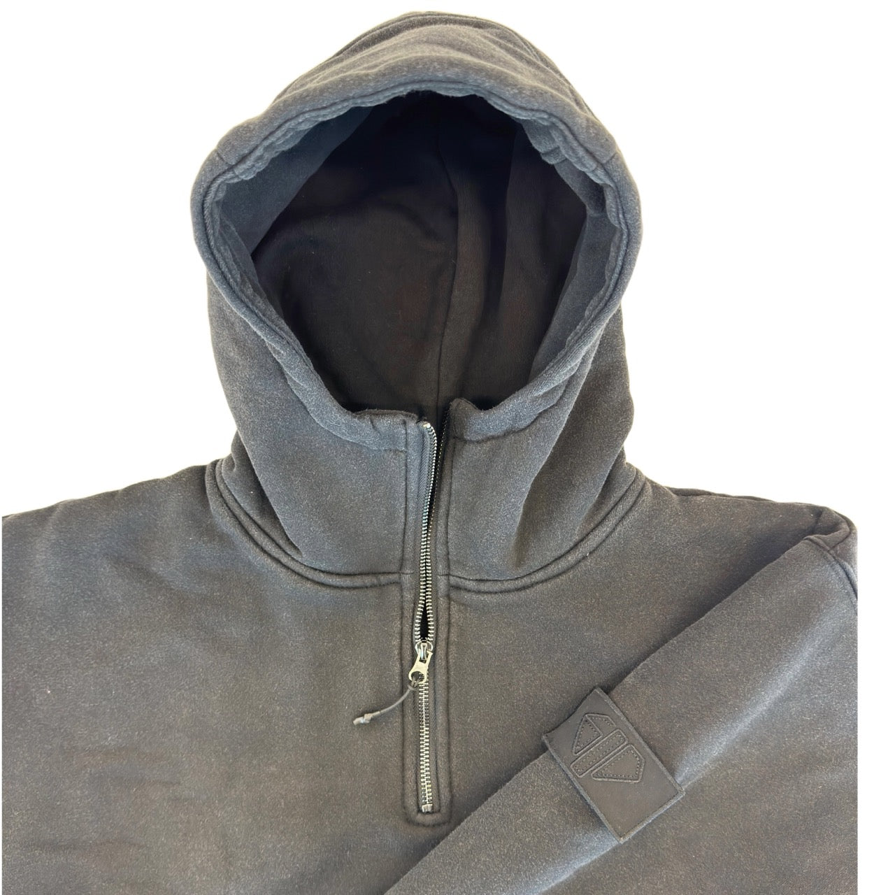 1/4 ZIP Double Layered Hoodie : WASHED BLACK