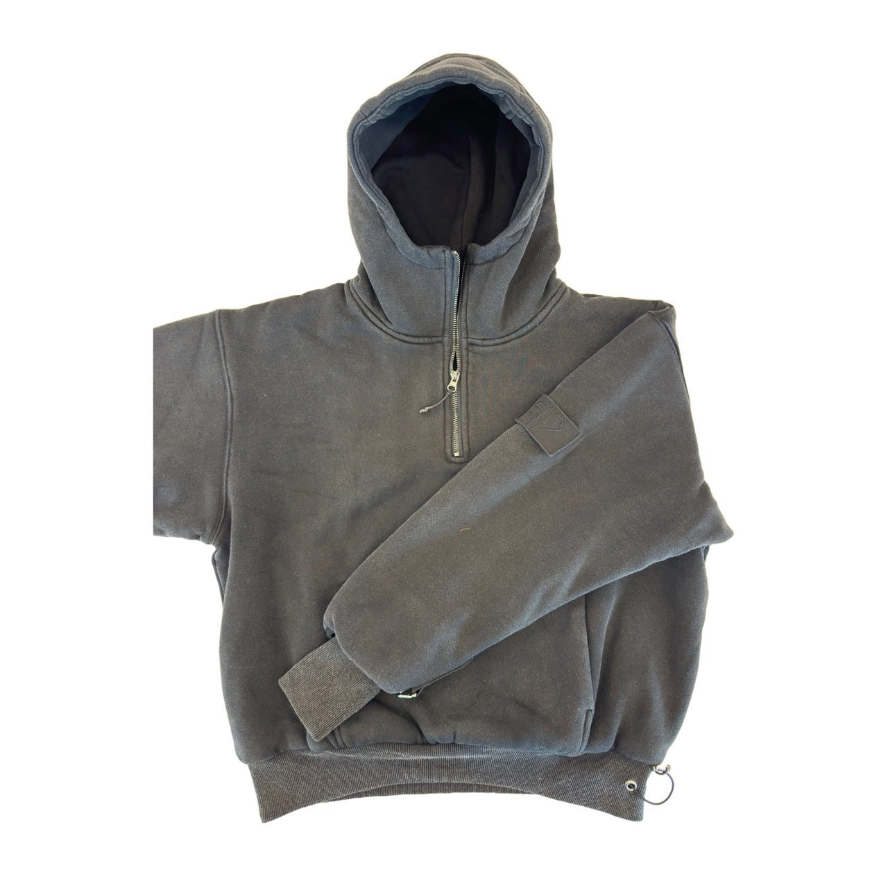 1/4 ZIP Double Layered Hoodie : WASHED BLACK