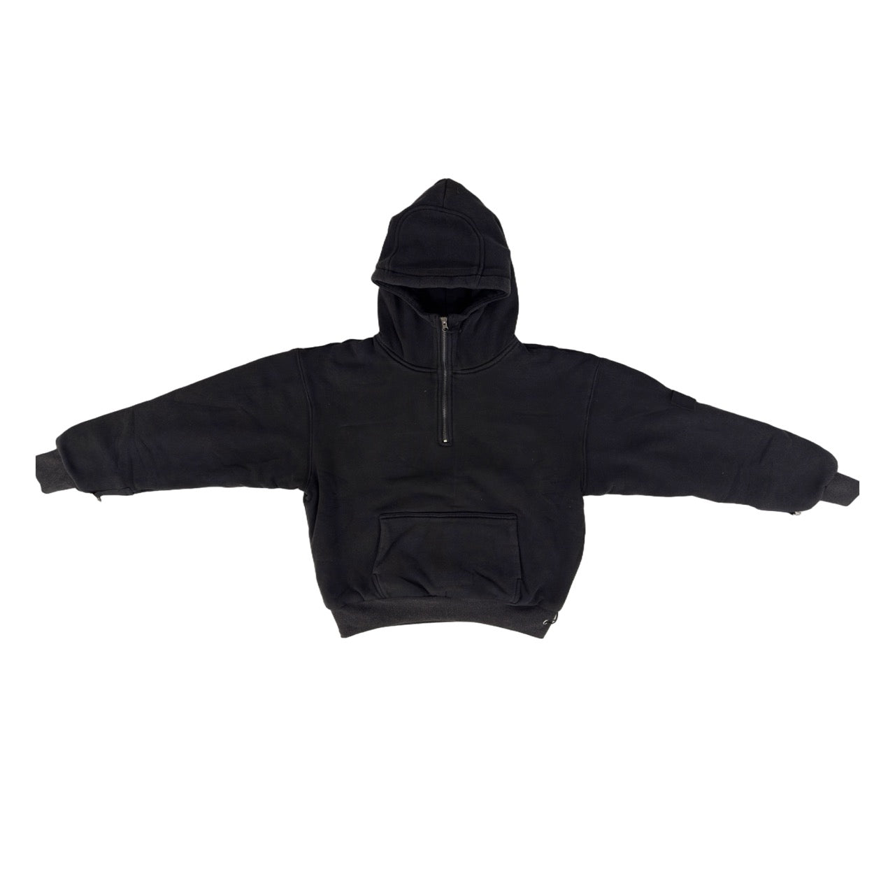 1/4 ZIP Double Layered Hoodie : WASHED BLACK