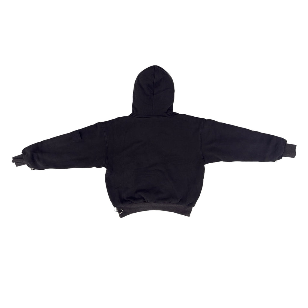 1/4 ZIP Double Layered Hoodie : WASHED BLACK