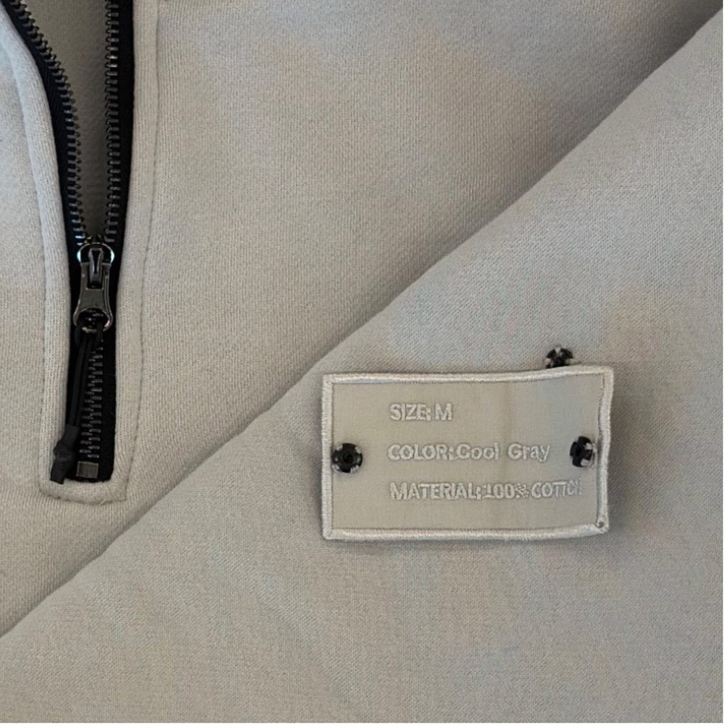 1/4 ZIP Double Layered Hoodie :  GREY