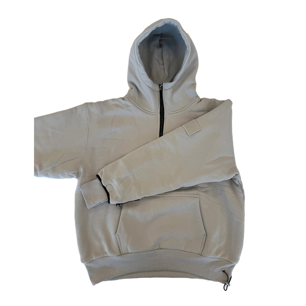 1/4 ZIP Double Layered Hoodie :  GREY