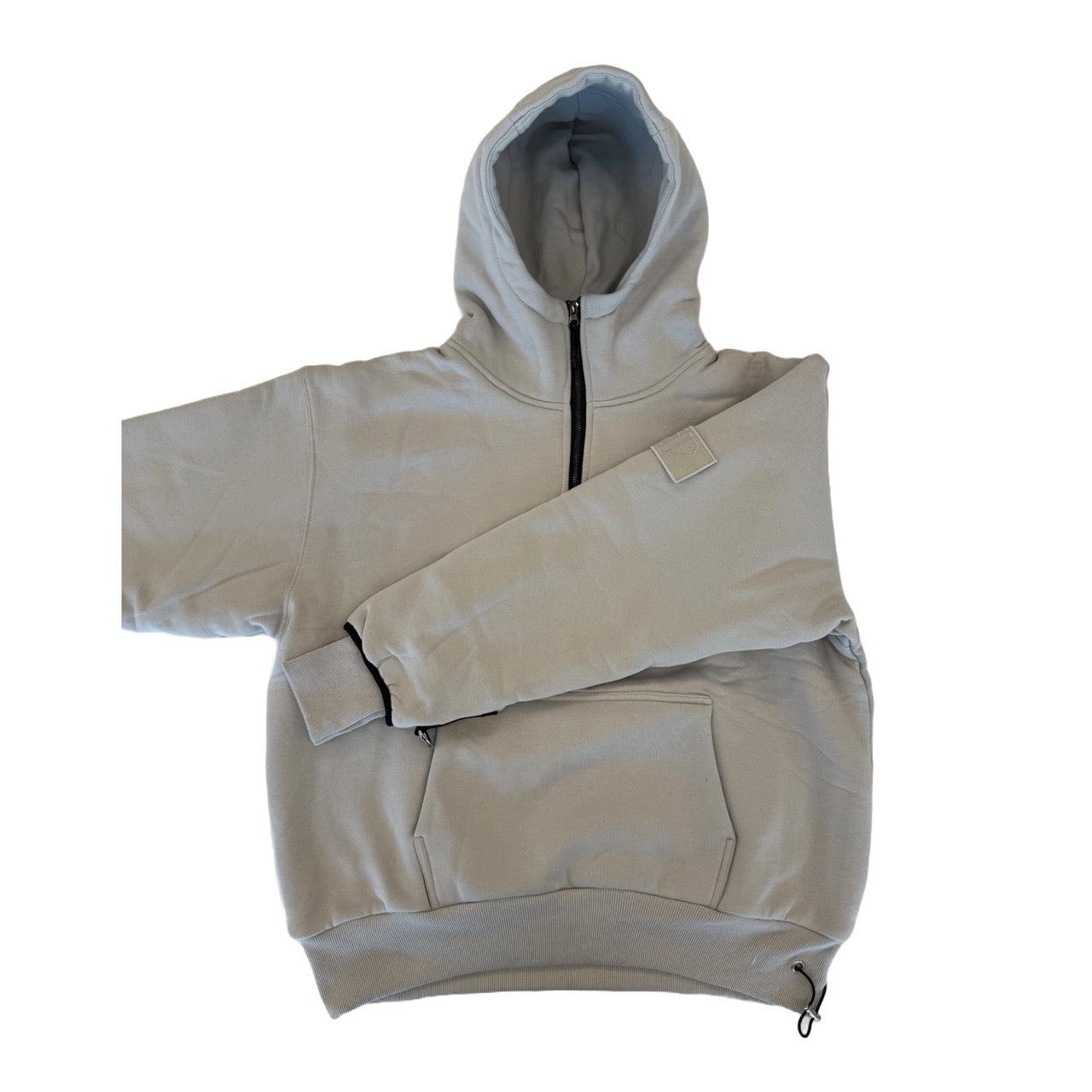 1/4 ZIP Double Layered Hoodie :  GREY