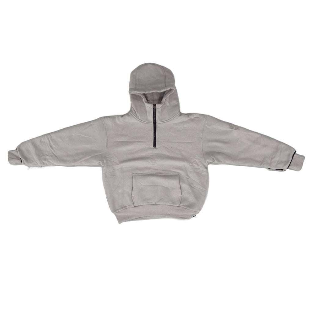 1/4 ZIP Double Layered Hoodie :  GREY