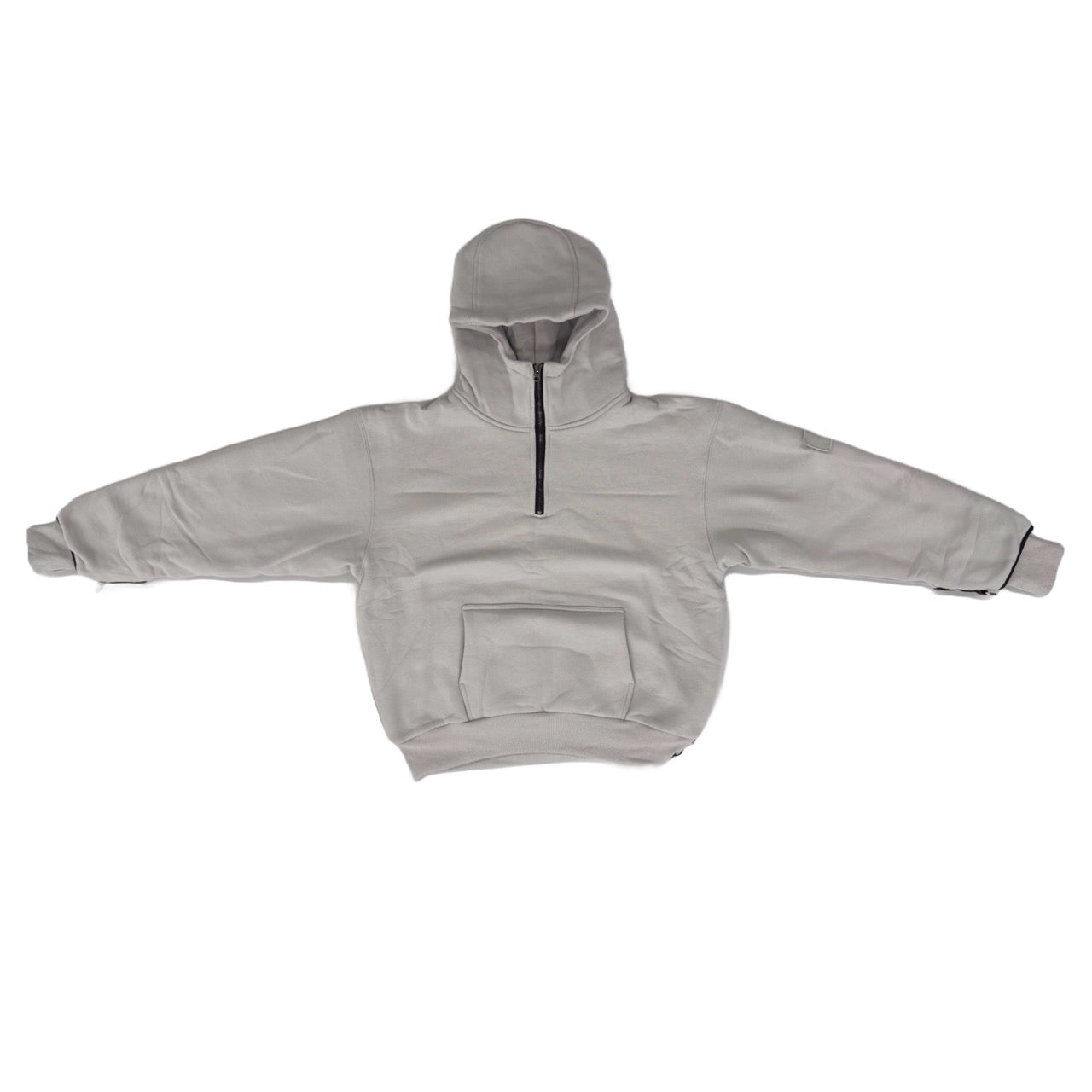 1/4 ZIP Double Layered Hoodie :  GREY