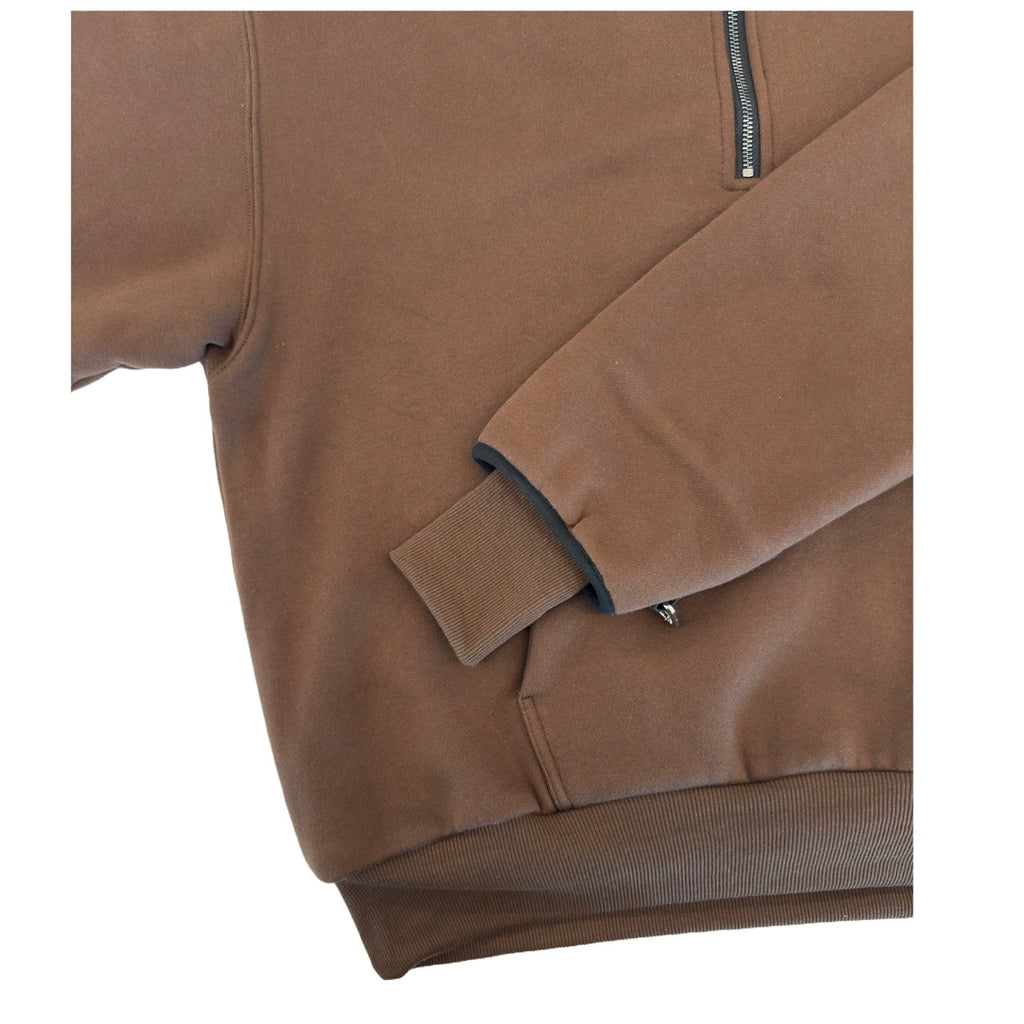 1/4 ZIP Double Layered Hoodie : CHOCOLATE BROWN