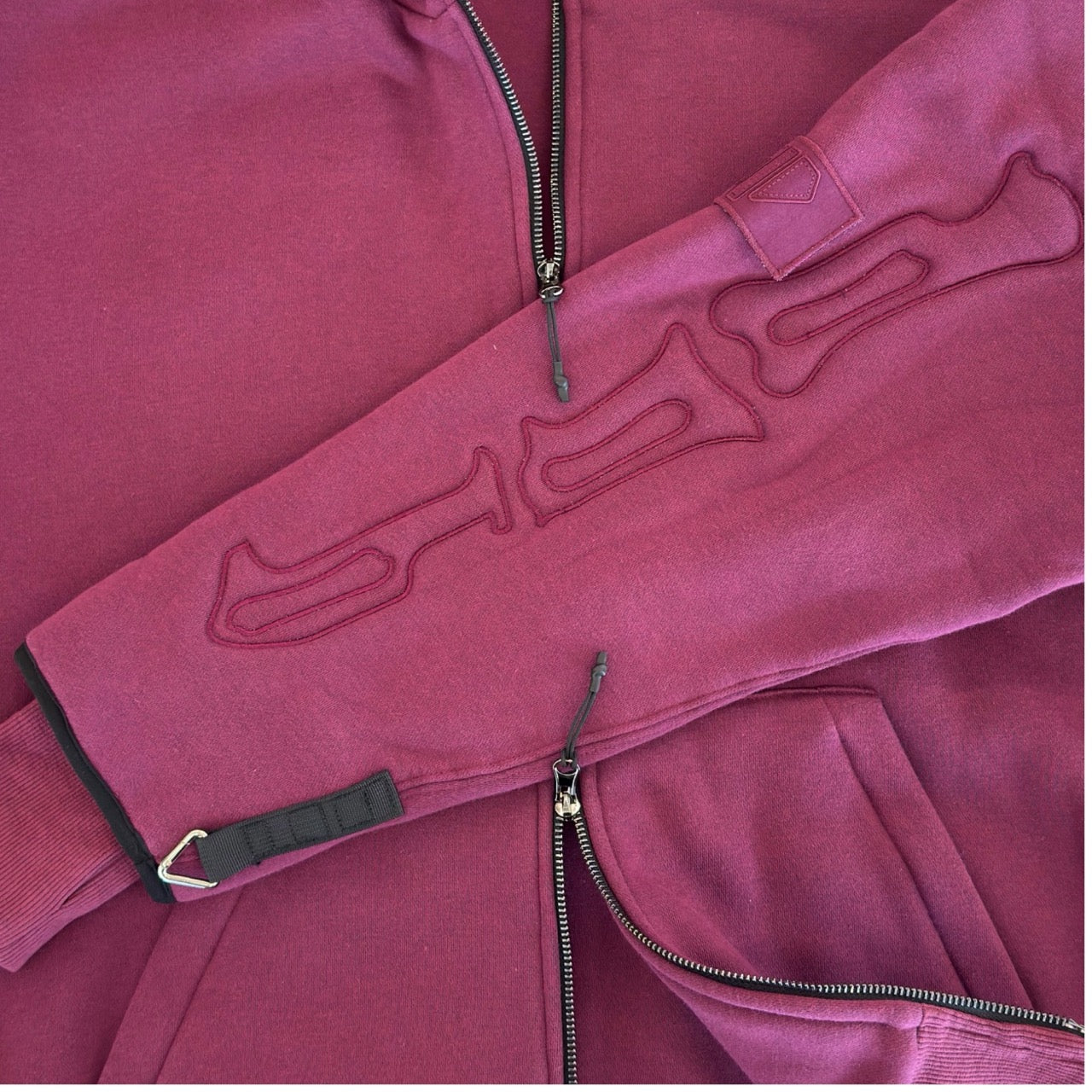 SKELETON PADDED Double Layered Hoodie : BERRY