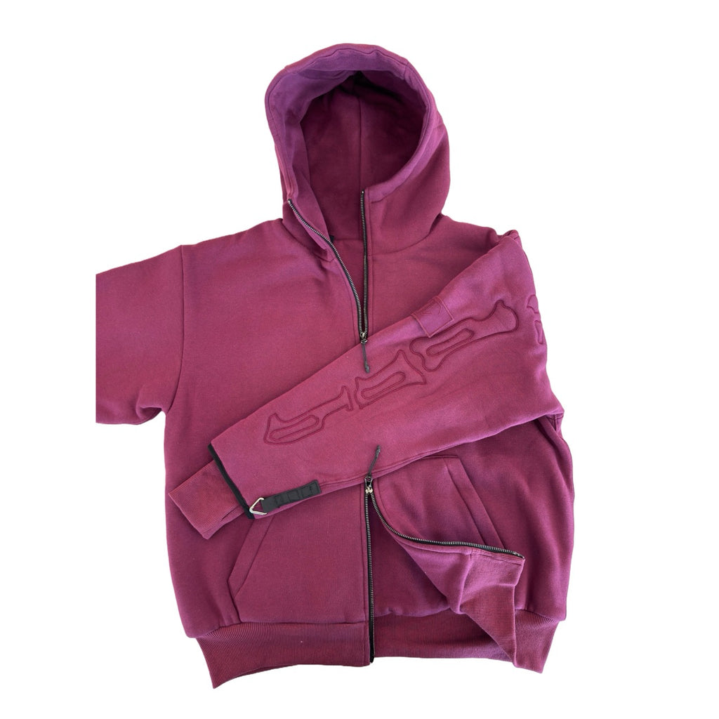 SKELETON PADDED Double Layered Hoodie : BERRY