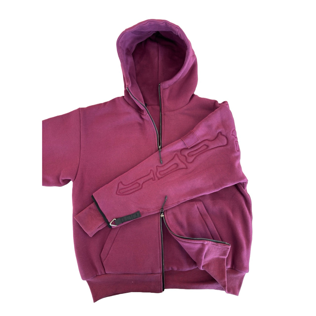 SKELETON PADDED Double Layered Hoodie : BERRY