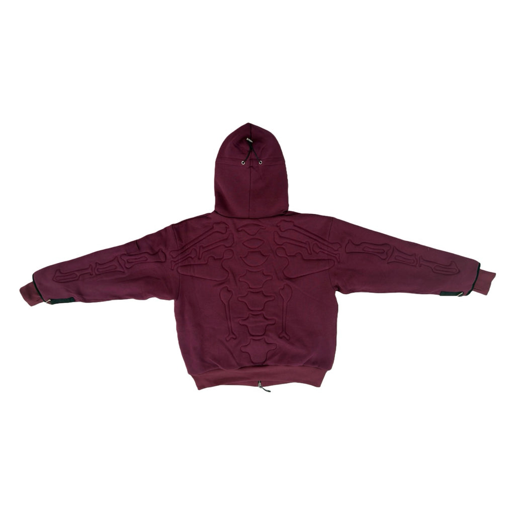 SKELETON PADDED Double Layered Hoodie : BERRY