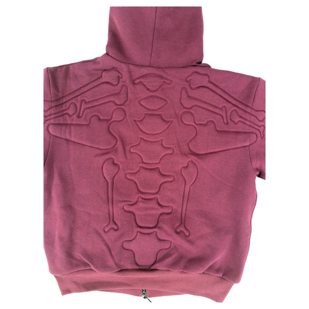 SKELETON PADDED Double Layered Hoodie : BERRY