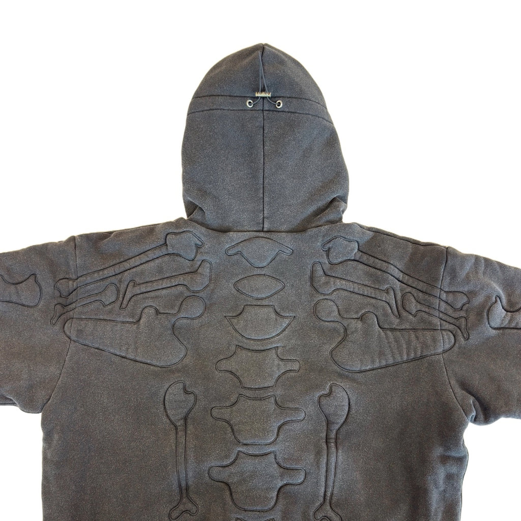 SKELETON PADDED Double Layered Hoodie : WASHED BLACK