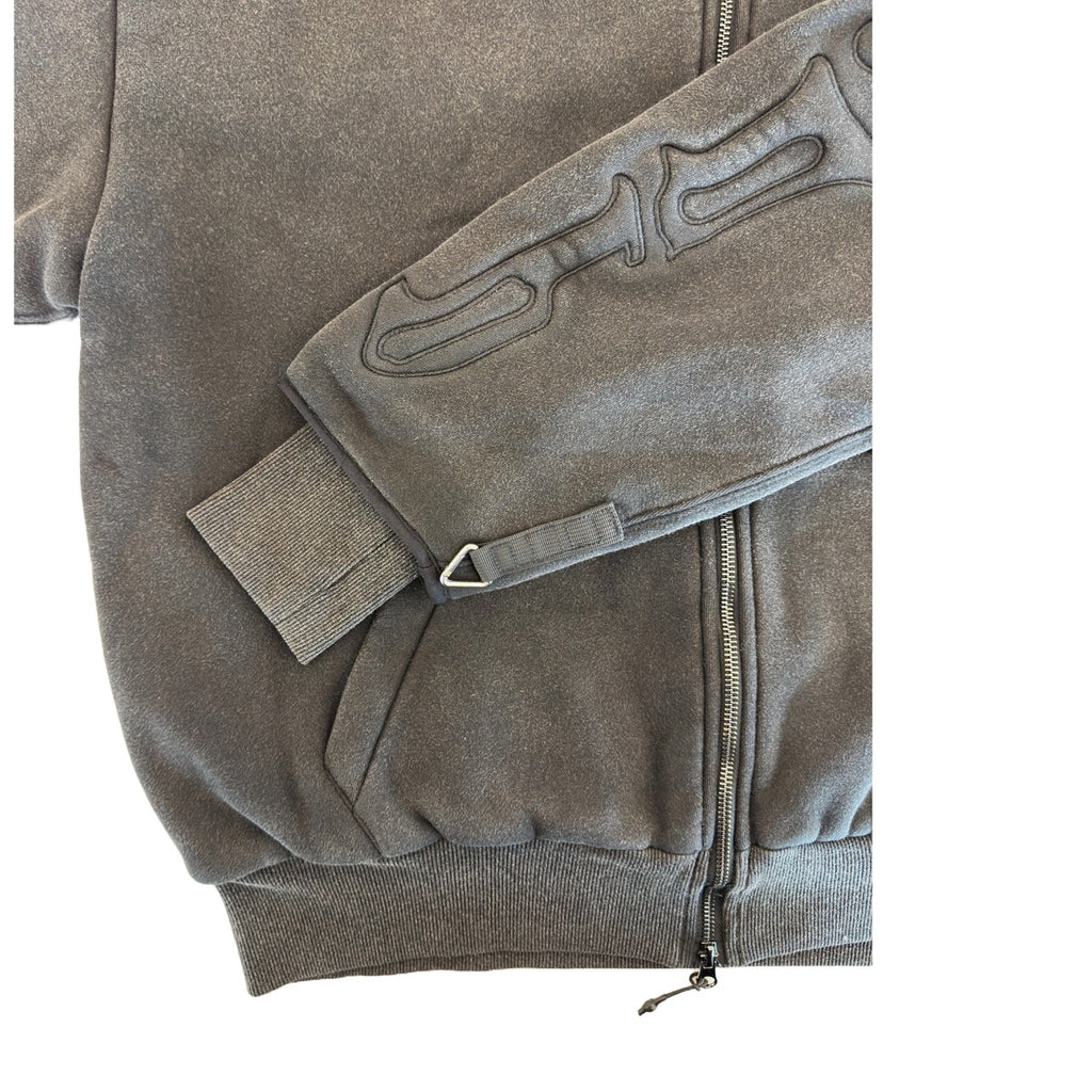 SKELETON PADDED Double Layered Hoodie : WASHED BLACK