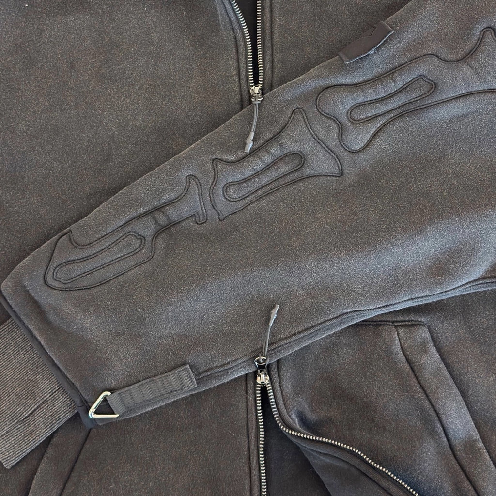 SKELETON PADDED Double Layered Hoodie : WASHED BLACK