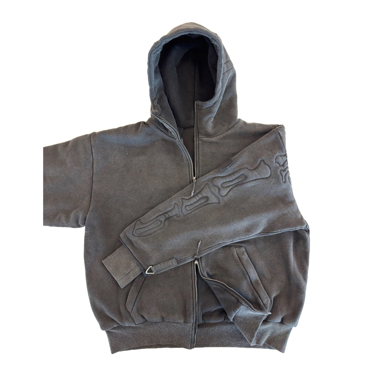 SKELETON PADDED Double Layered Hoodie : WASHED BLACK