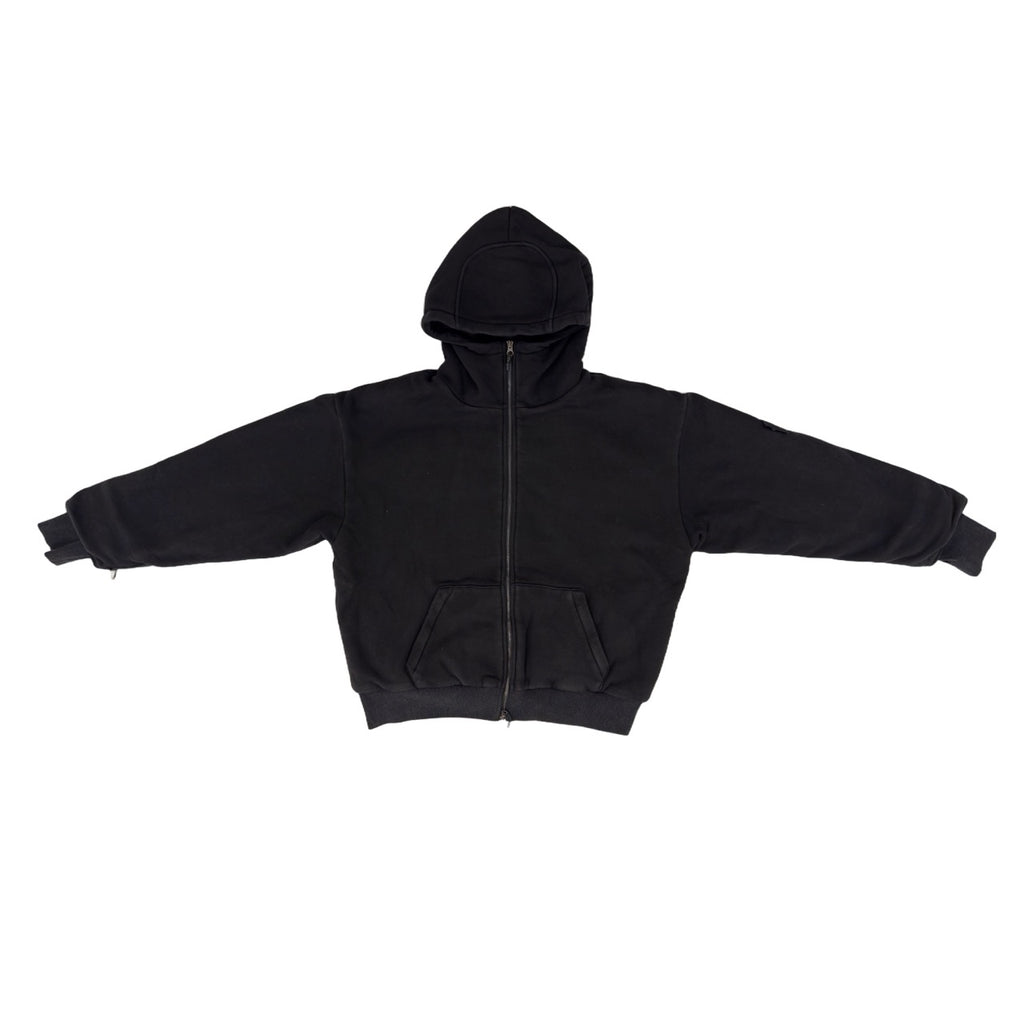SKELETON PADDED Double Layered Hoodie : WASHED BLACK