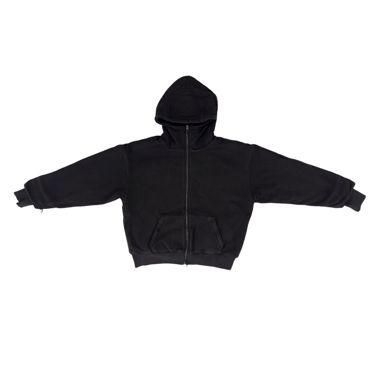 SKELETON PADDED Double Layered Hoodie : WASHED BLACK