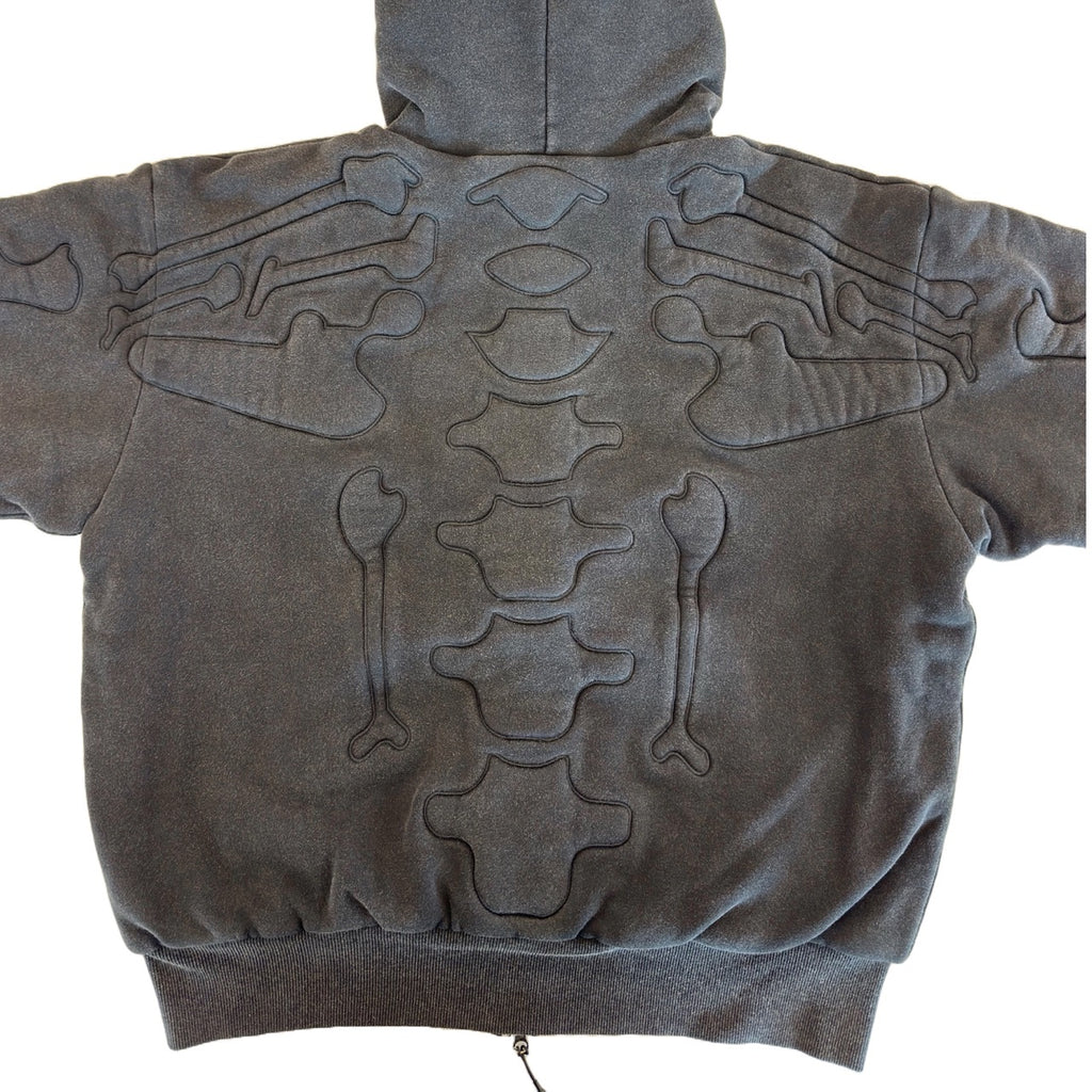 SKELETON PADDED Double Layered Hoodie : WASHED BLACK