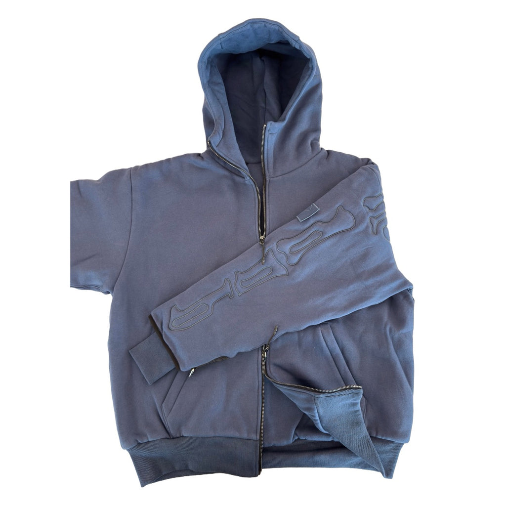 SKELETON PADDED Double Layered Hoodie : BLUE