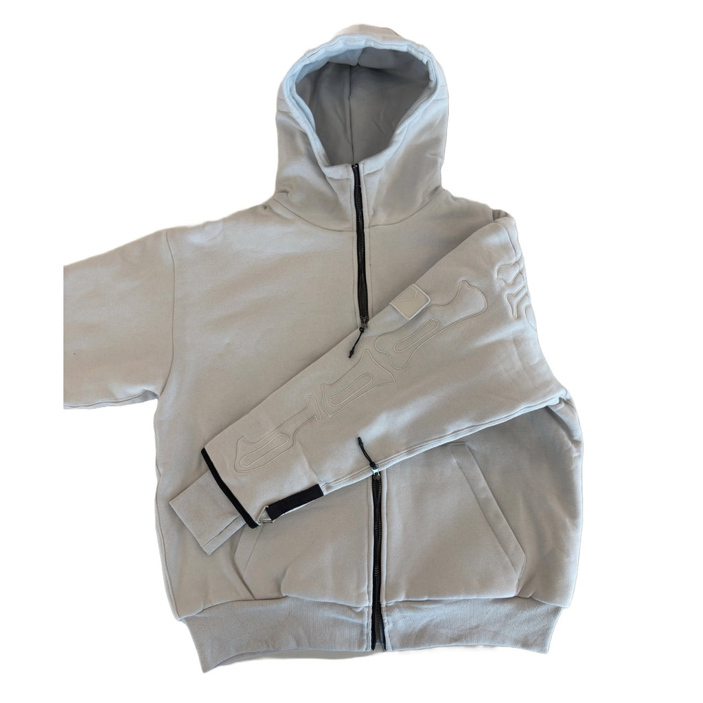 SKELETON PADDED Double Layered Hoodie : GREY
