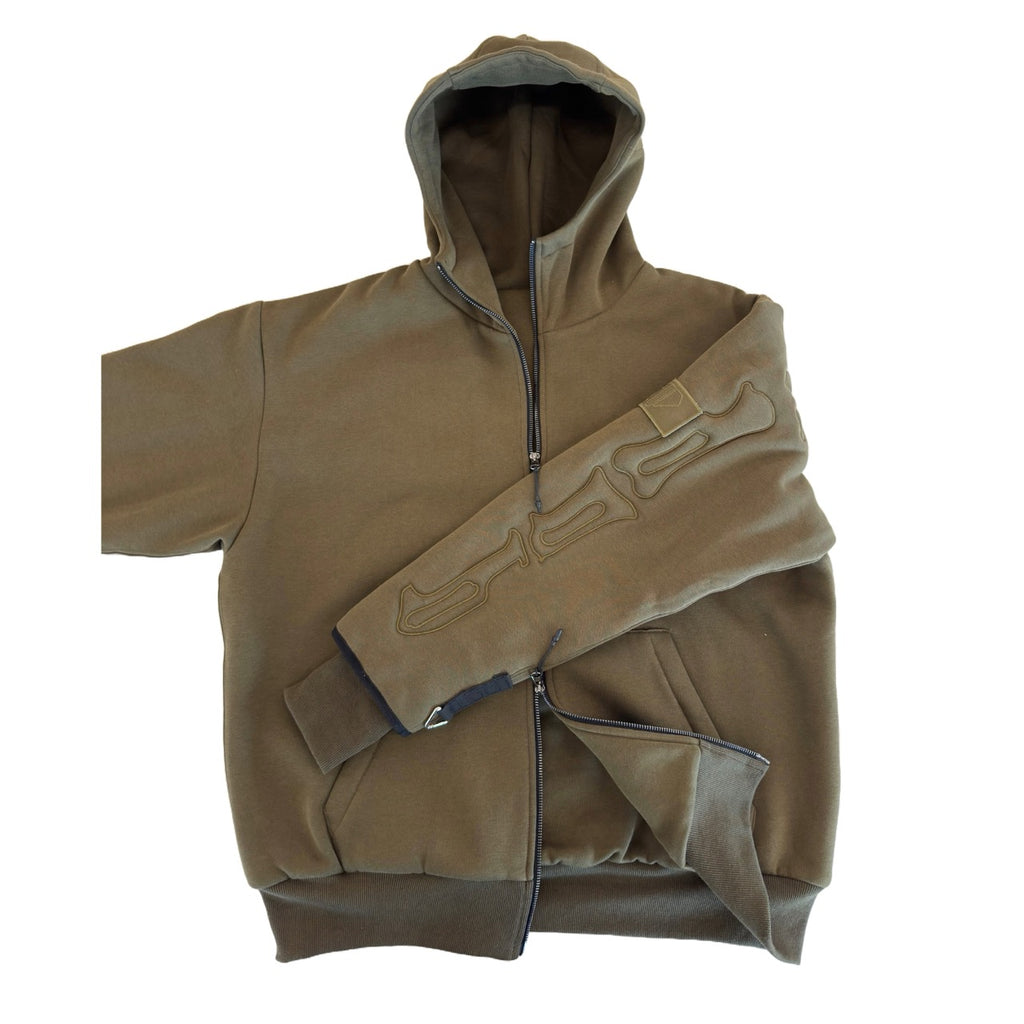 SKELETON PADDED Double Layered Hoodie : OLIVE GREEN