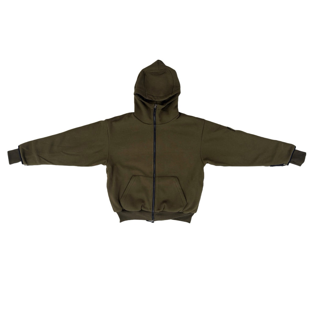 SKELETON PADDED Double Layered Hoodie : OLIVE GREEN