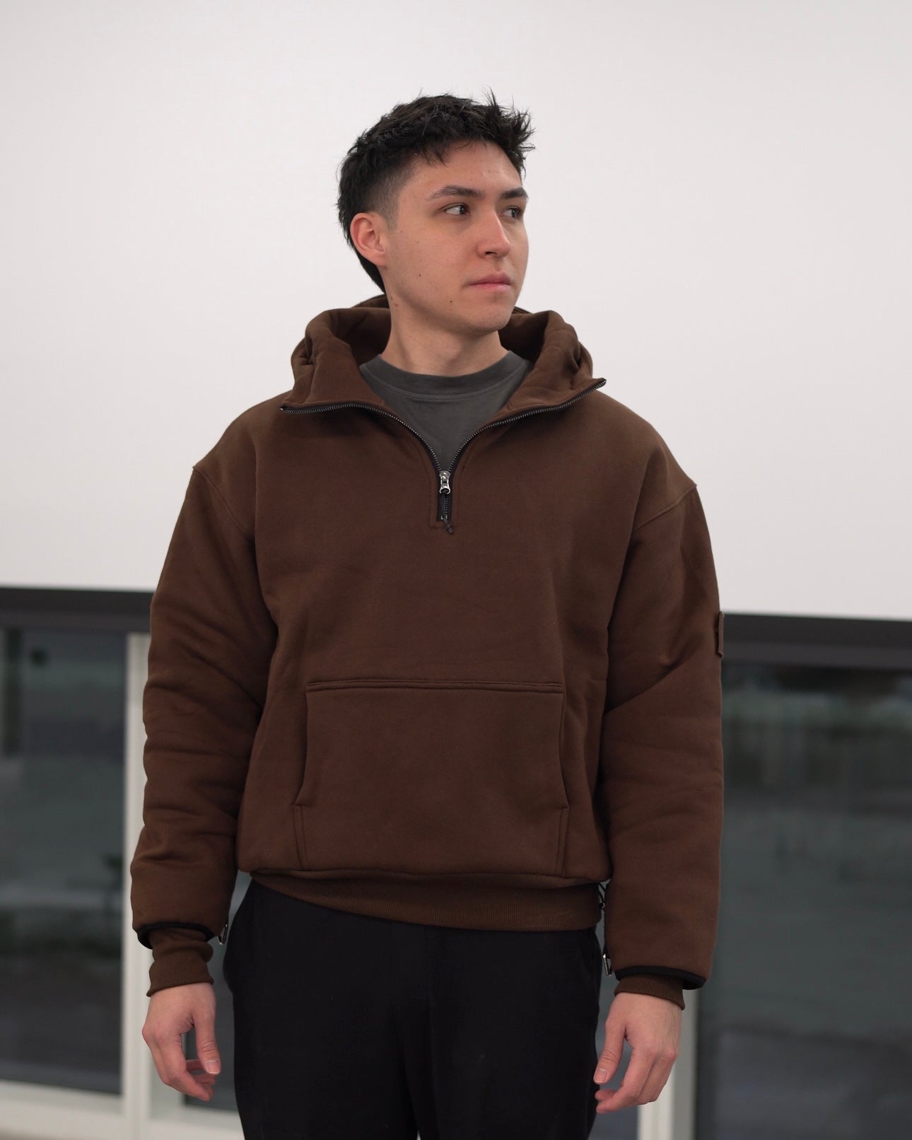 1/4 ZIP Double Layered Hoodie : BLUE