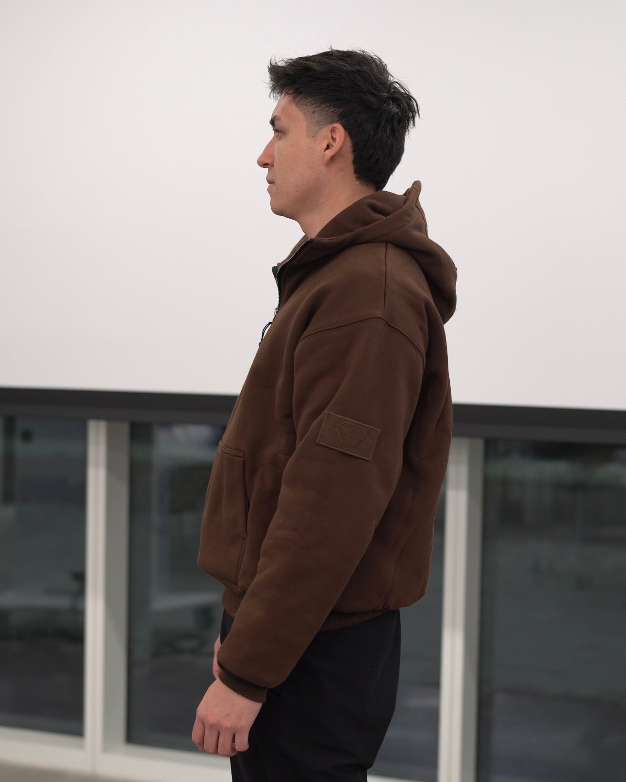 1/4 ZIP Double Layered Hoodie : WASHED BLACK