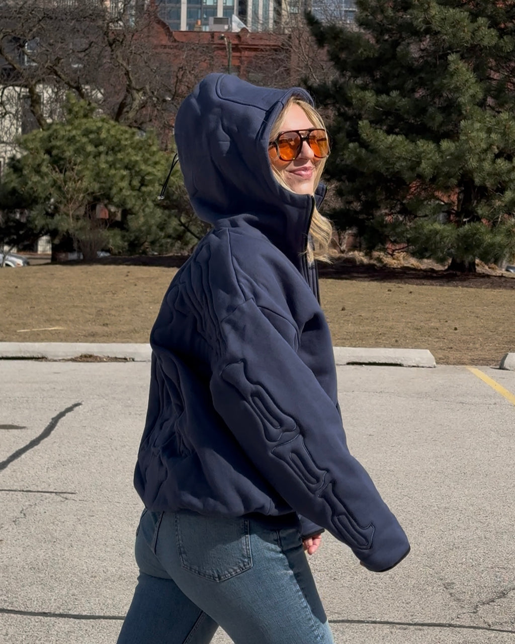 SKELETON PADDED Double Layered Hoodie : WASHED BLACK