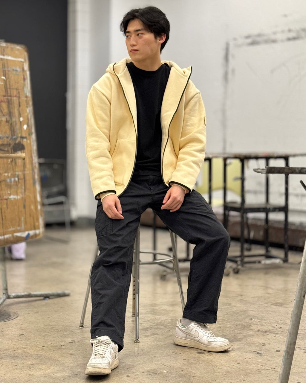 SKELETON PADDED Double Layered Hoodie : WASHED BLACK