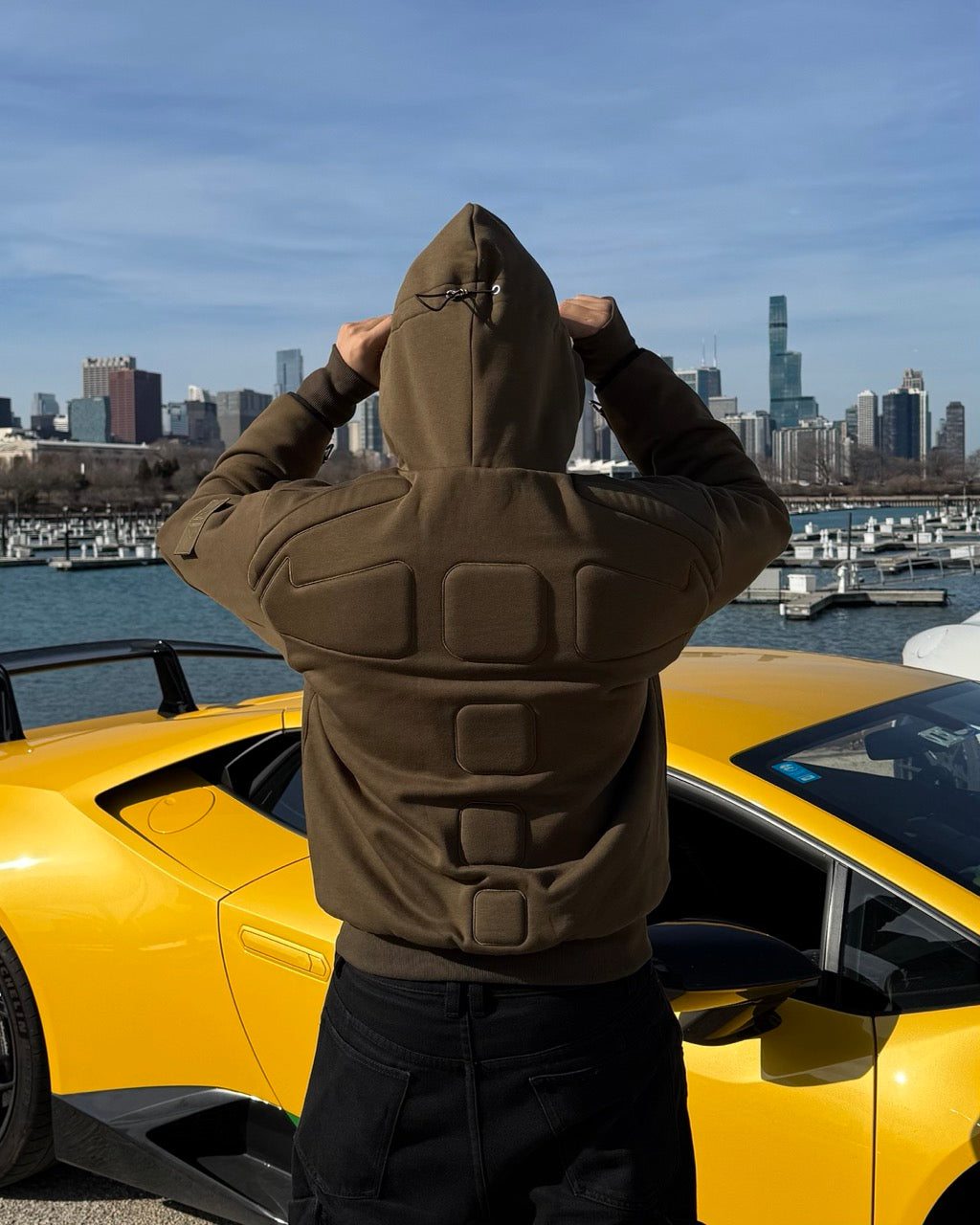 ARROW PADDED Double Layered Hoodie : CHOCOLATE BROWN