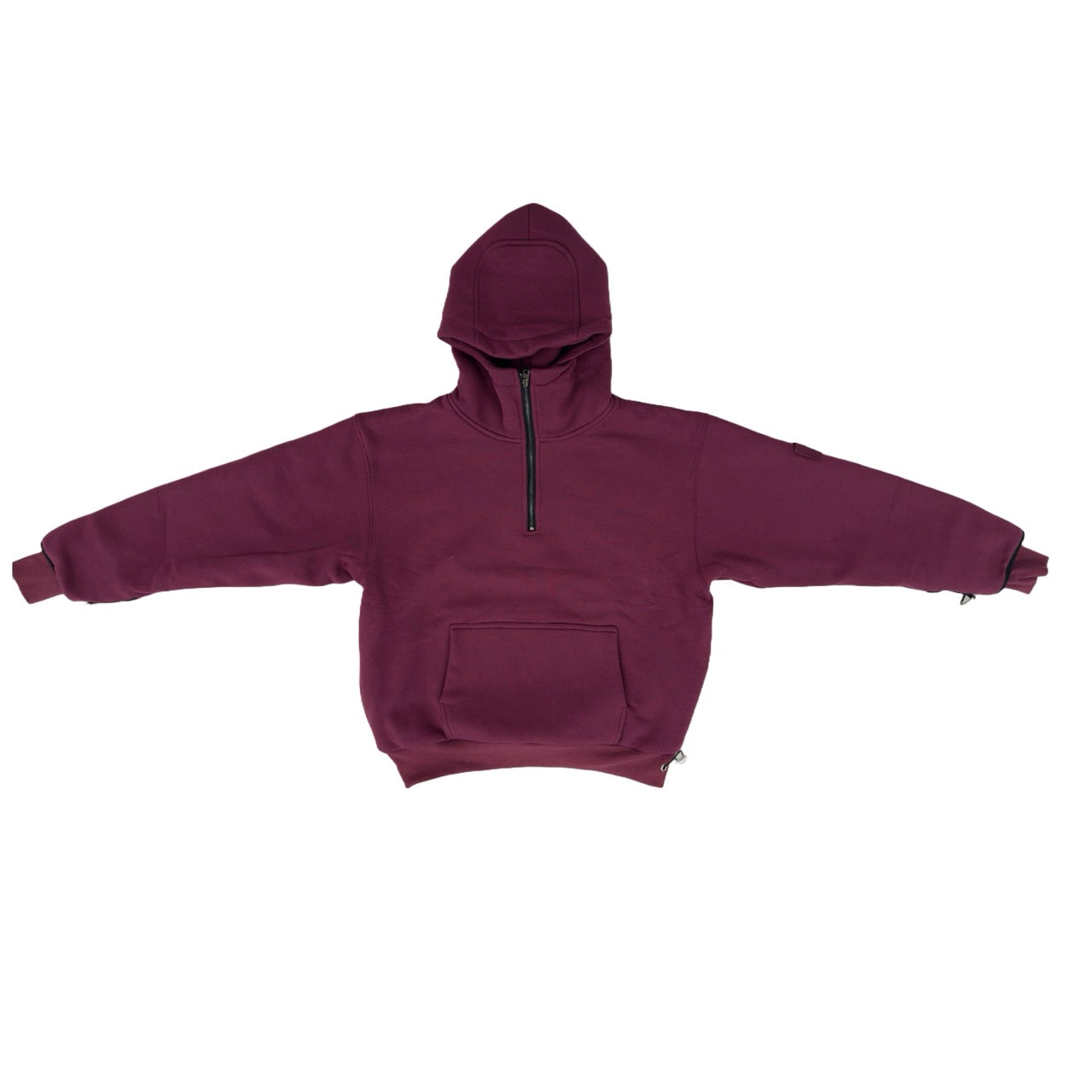 1/4 ZIP Double Layered Hoodie : BERRY