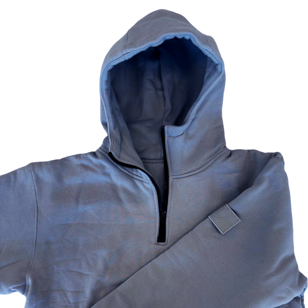 1/4 ZIP Double Layered Hoodie : BLUE