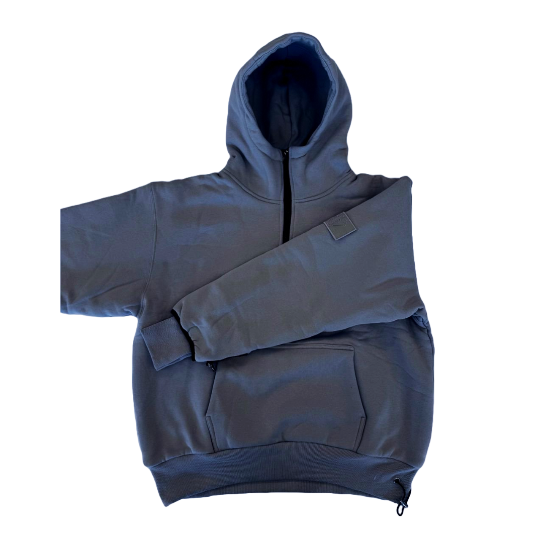 1/4 ZIP Double Layered Hoodie : BLUE