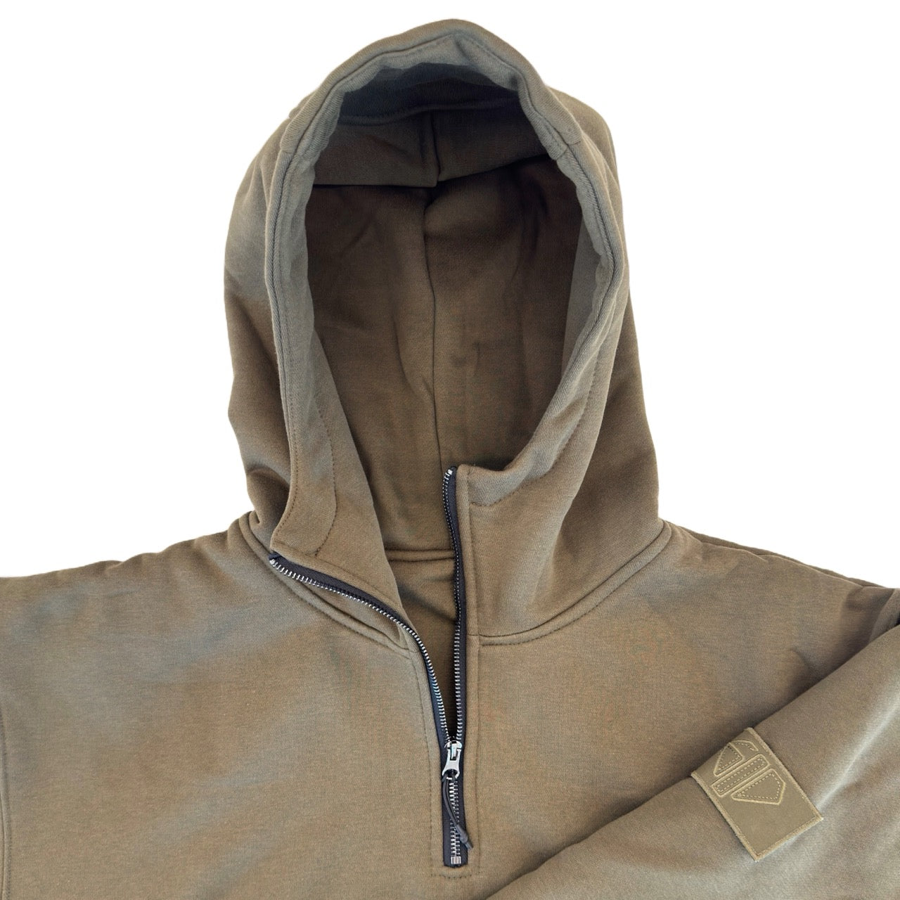 1/4 ZIP Double Layered Hoodie : OLIVE GREEN