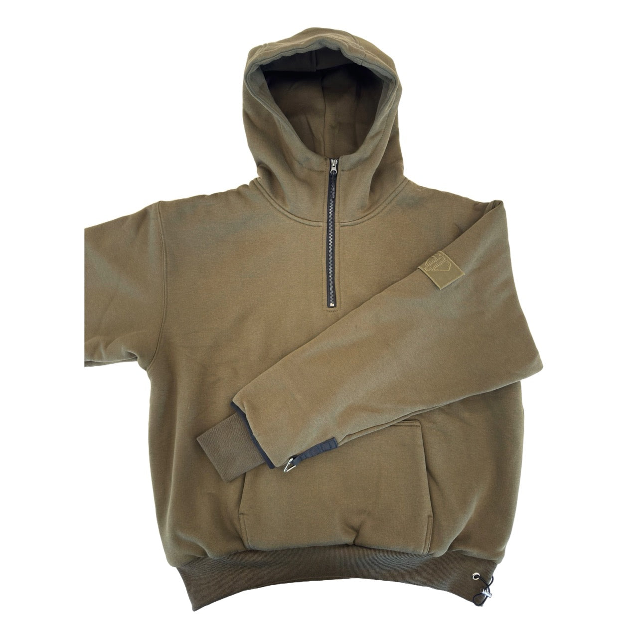 1/4 ZIP Double Layered Hoodie : OLIVE GREEN